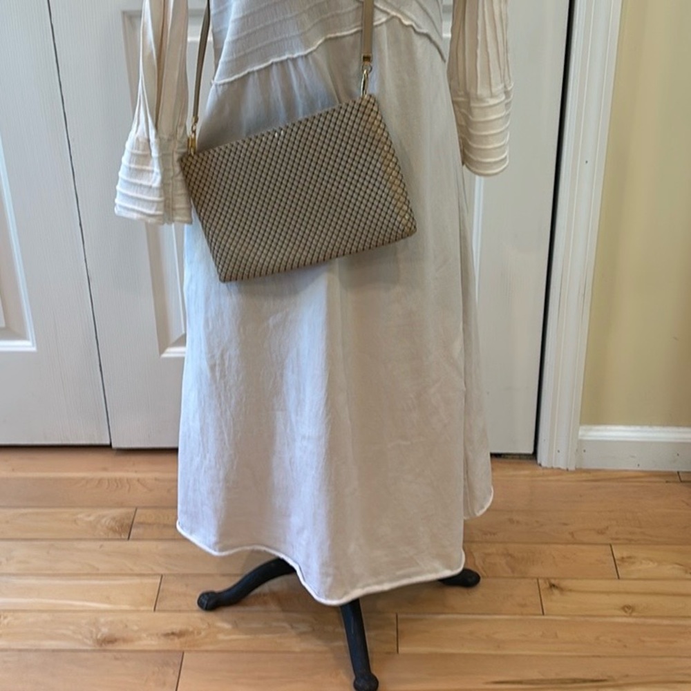 Whiting and Davis beige mesh zip closure convertible crossbody bag - Picture 13 of 14